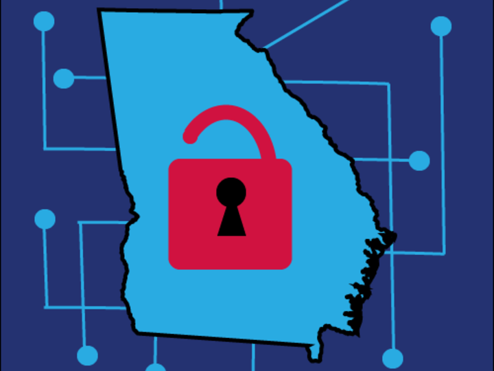  Blue map of Georgia with red lock