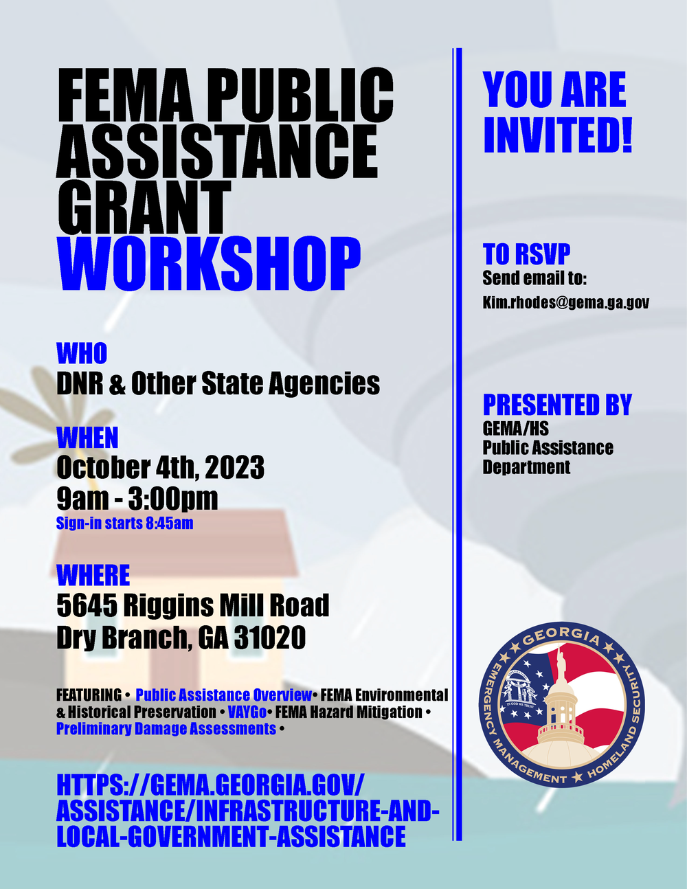Flyer for FEMA PA Grant Workshop on October 4