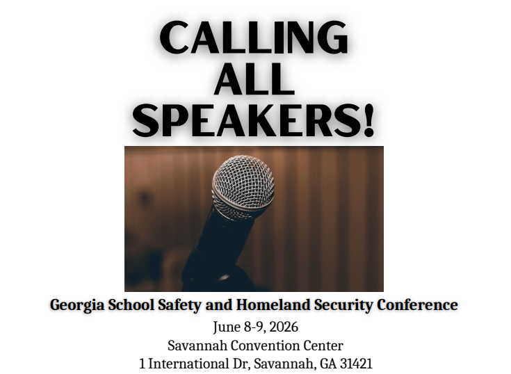 Calling All Speakers with a picture of a microphone and details for the GSSHSC 2026