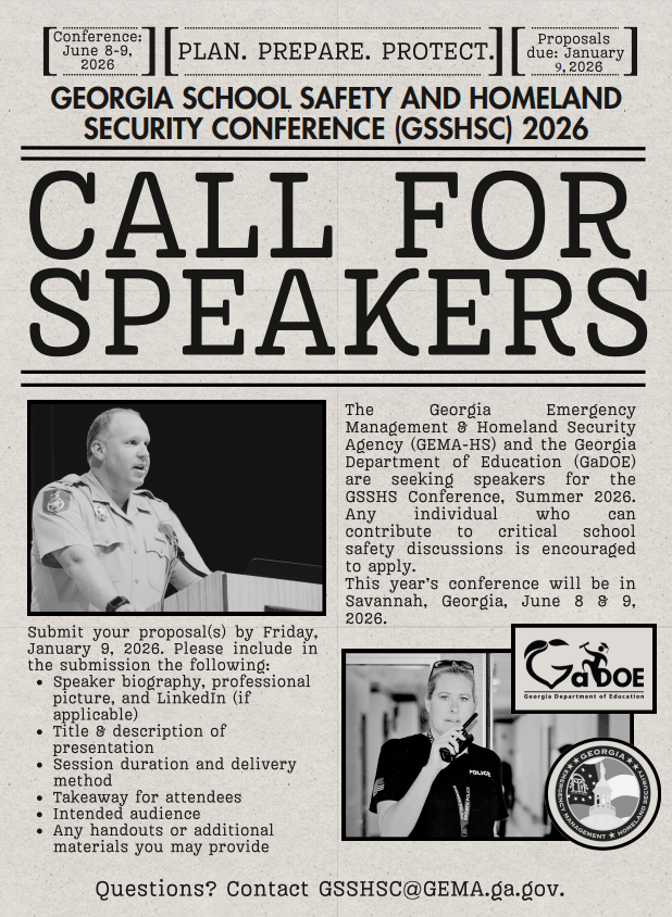 B&W flier calling for speakers for 2026 GSSHSC