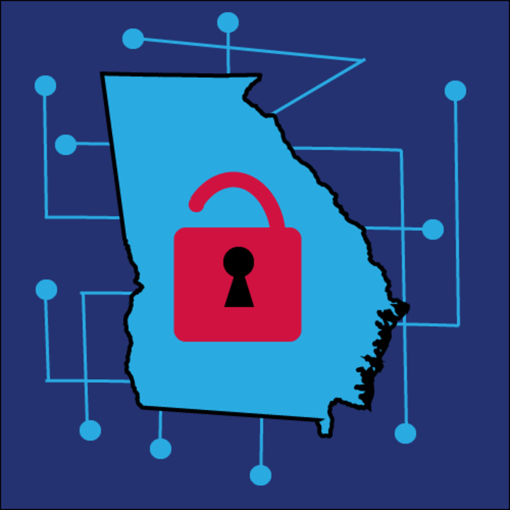  Blue map of Georgia with red lock